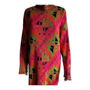 Express Tricot Womens Vintage Sweater Knit Dress Geometric Pink Orange Size 2